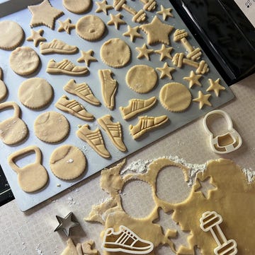 sugar cookies in the shape of running gear